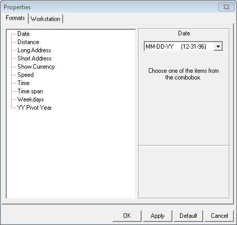 Properties dialog with Formats tab open