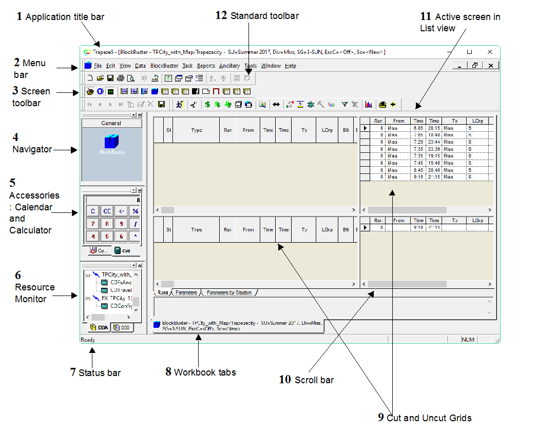Main components of Sample BlockBuster screen with labels