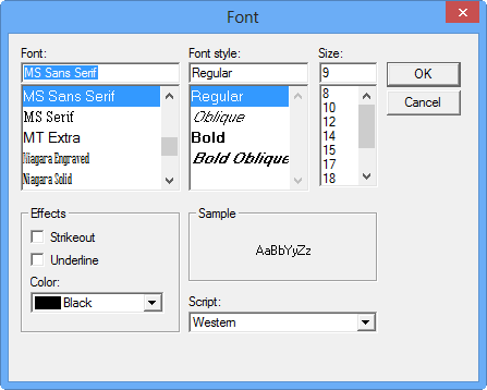 Font dialog