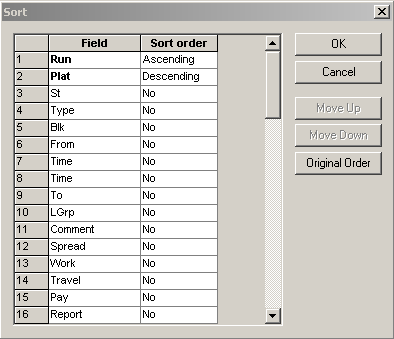 Sample results in the Sort dialog