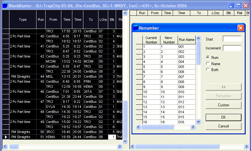 Renumber dialog with numbers of the selected runs on the Runs tab