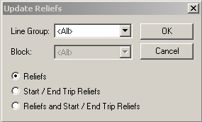 Update Reliefs dialog