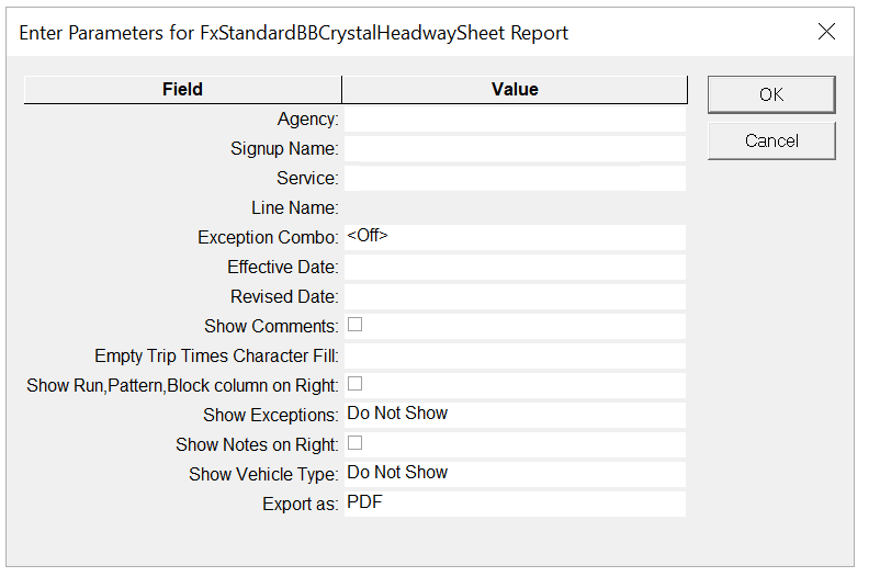 BlockBuster Headway Sheet parameters
