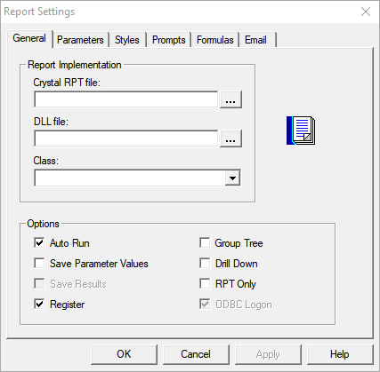 Report Settings dialog