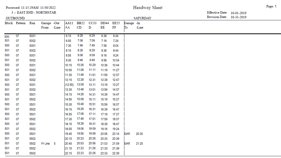 Page 1 of Headway sheet with sample data