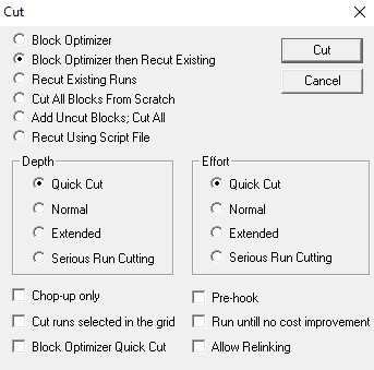 Block Optimizer then Recut Existing options selected