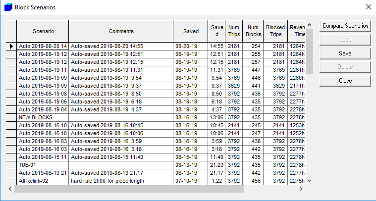 Block Scenarios dialog