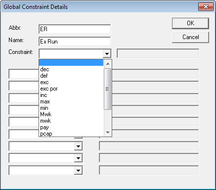 Global Constraints dialog