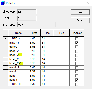 Sample reliefs in Reliefs dialog