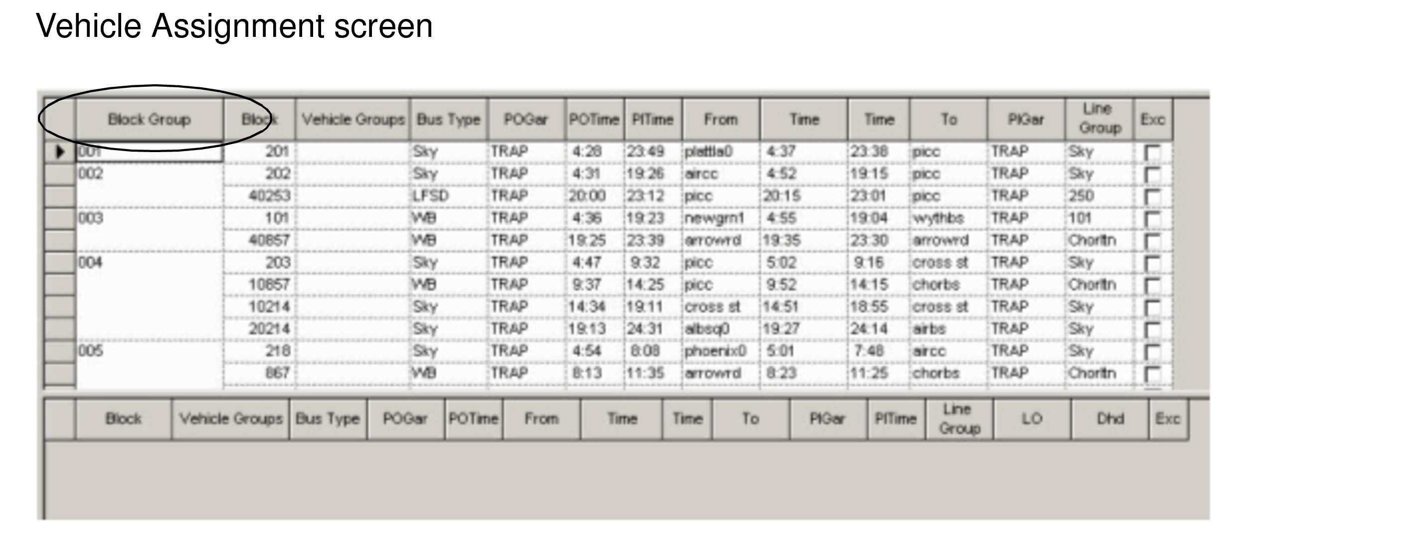 Vehicle Assignment dialog in FX with sample data