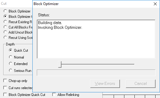 Runcutting progress shown in Status dialog