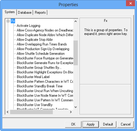 BlockBuster System Properties dialog
