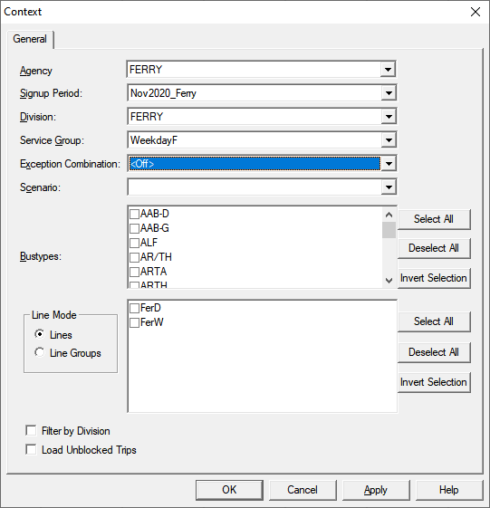 Context dialog for the Bus Graph screen