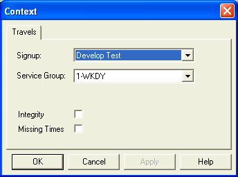 Context dialog for the Travels screen