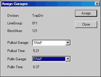 Assign Garages dialog