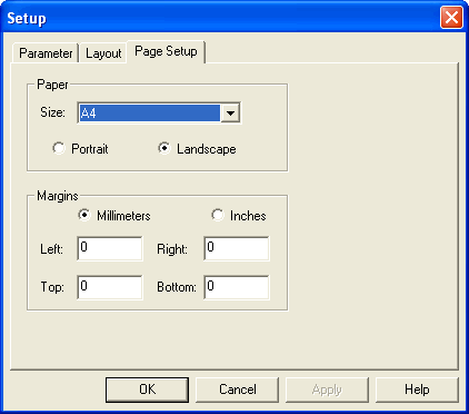 page Setup tab of the Setup dialog