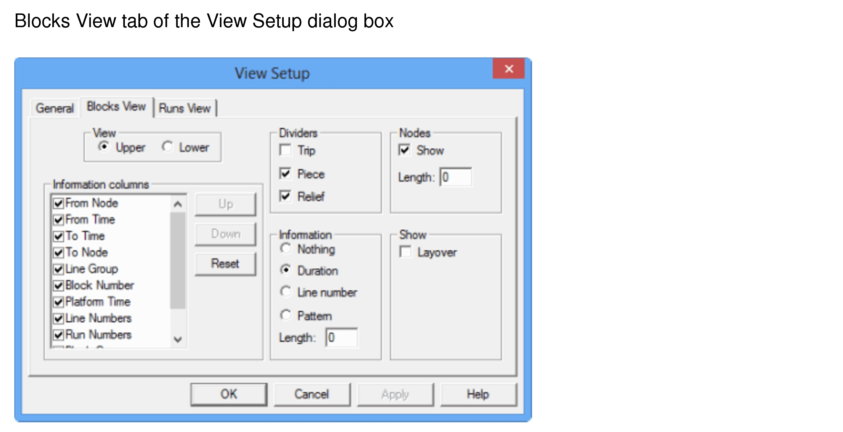 Blocks View tab in the View Setup dialog