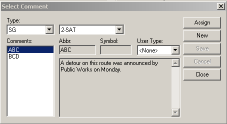 Select Comment dialog