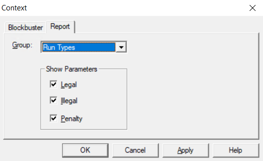 Report tab of BlockBuster Parameters Report Context dialog