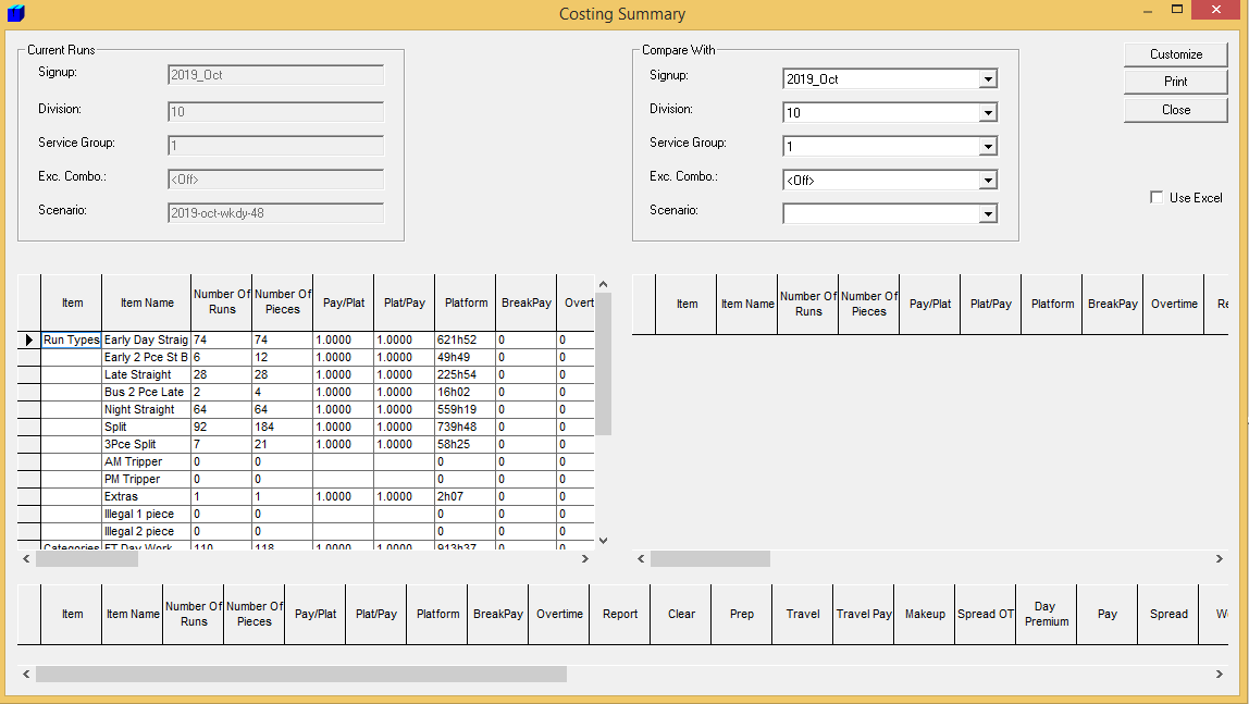 Costing Summary dialog with sample result