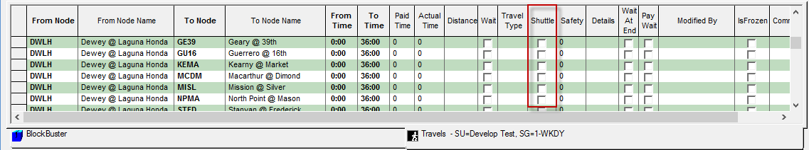 Shuttle column in Travels screen