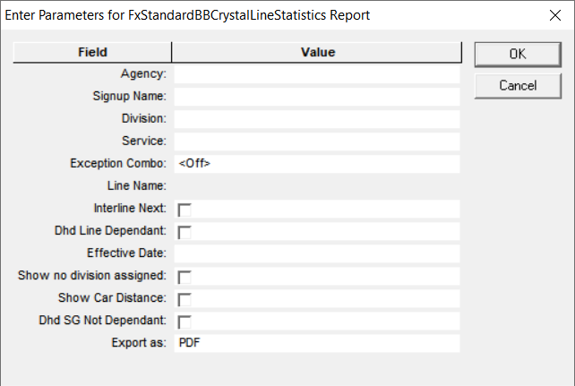 Line Statistics parameters