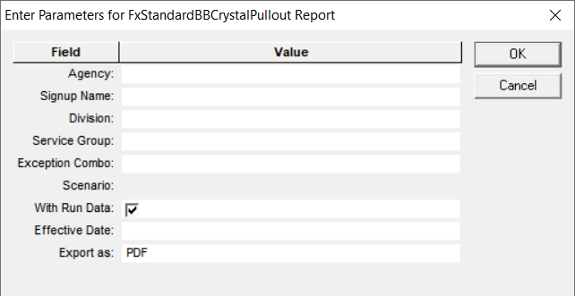 BlockBuster Pull-out Sheet parameters
