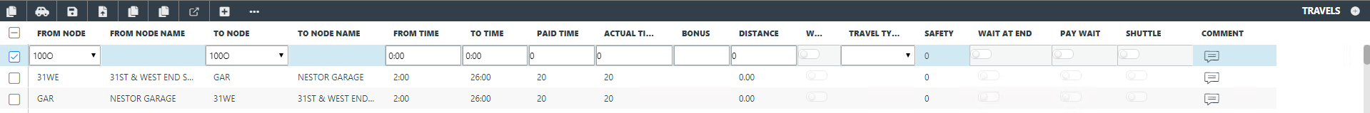 Sample new travel record