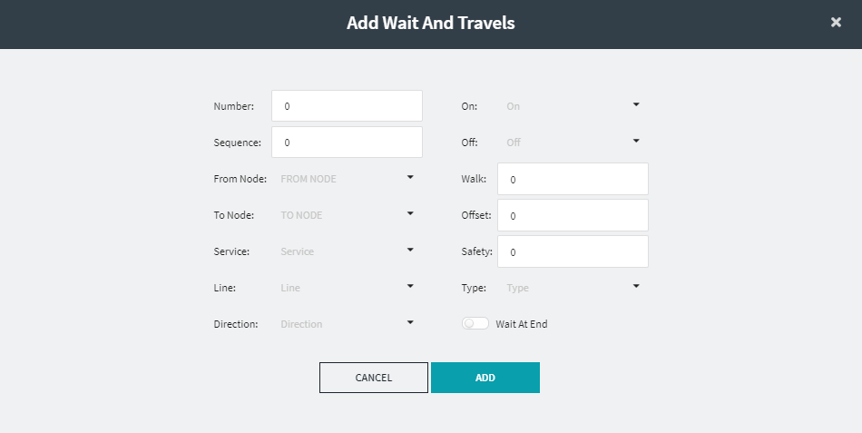 Add Wait and Travels dialog