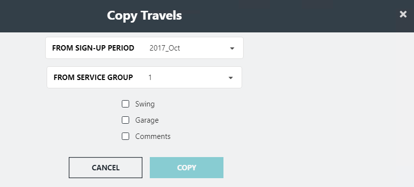 Copy Travels dialog box