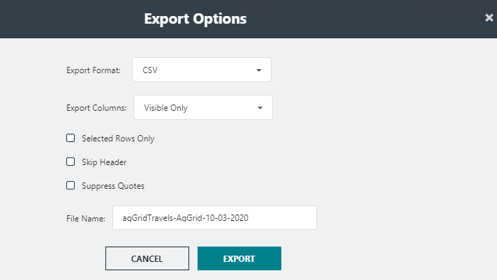Export Options dialog box