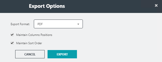 Export Options (for format) dialog box