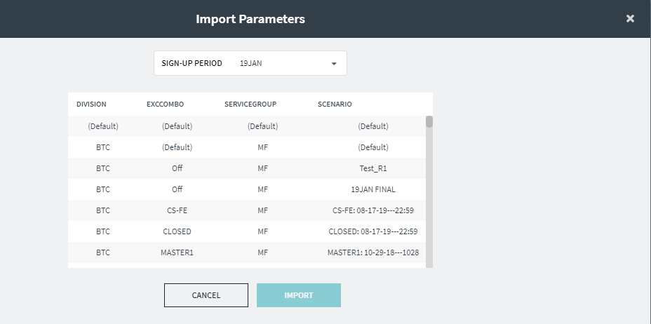 Import Parameters dialog box