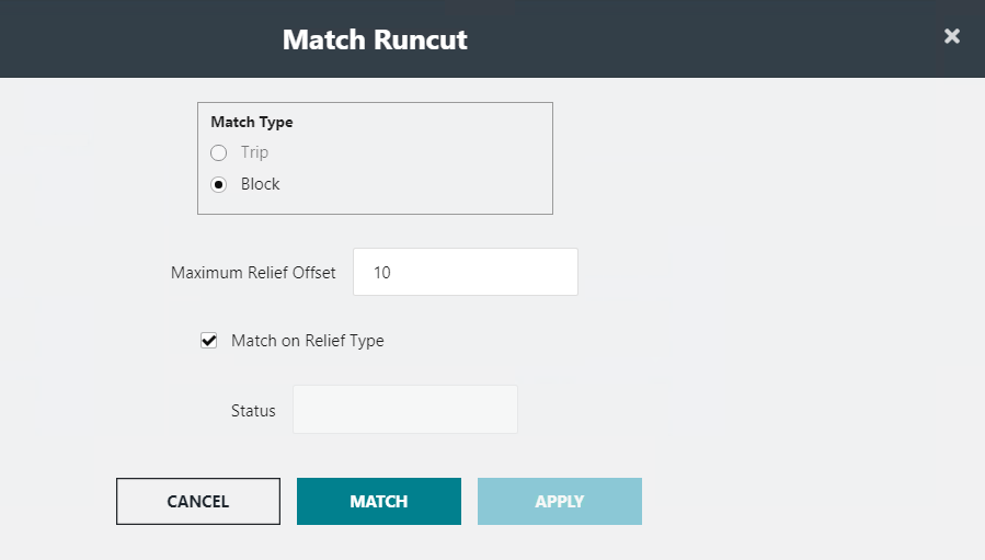 Match Runcut dialog box