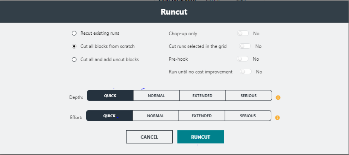 Runcut dialog box