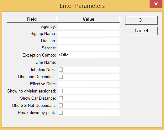 Line Statistics report parameters