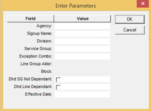 Rail Block Statistics report parameters