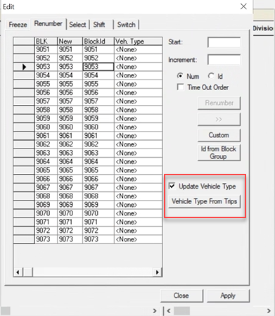 Renumber tab of Blocking Edit dialog with sample data