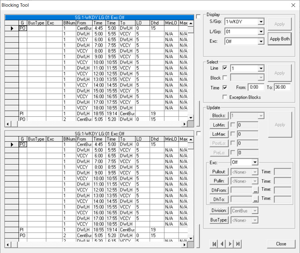 Blocking Tool dialog box