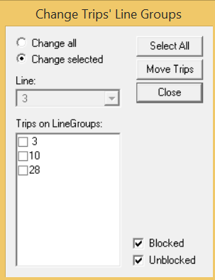 Change Trips' Line Groups dialog box