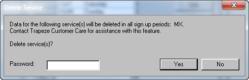 Delete service dialog box
