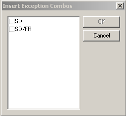 Insert Exception Combos dialog box