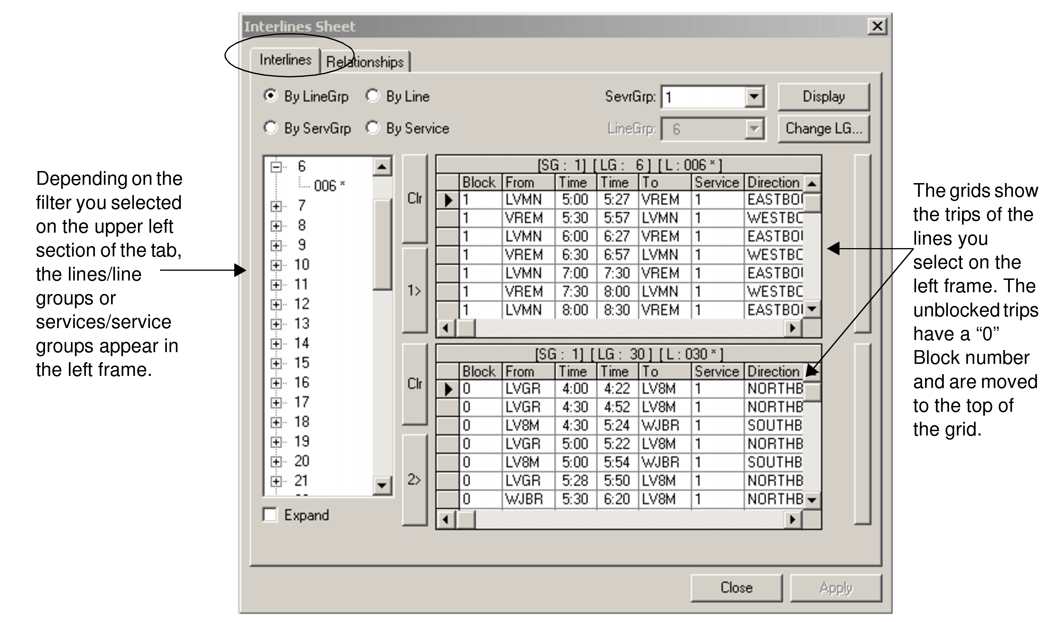 Interlines Sheet with the Interlines tab open
