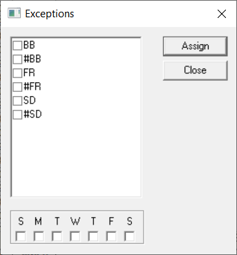 Exceptions dialog box