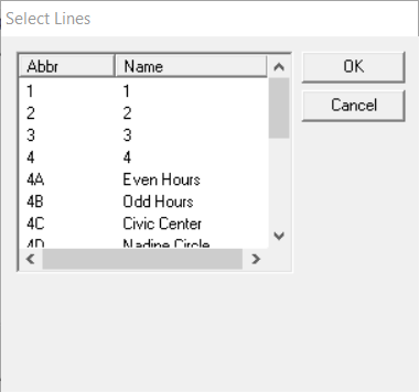 Select line dialog box