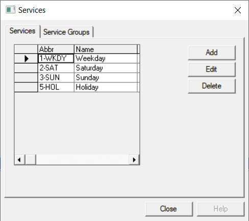 Add and edit dialog box for services