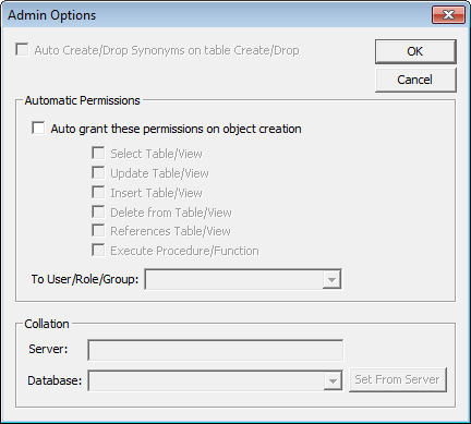 Admin Options dialog box
