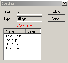 Costing dialog box