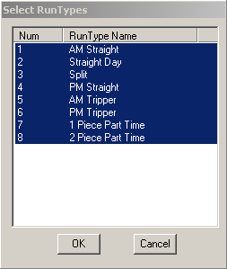 Select RunTypes dialog box