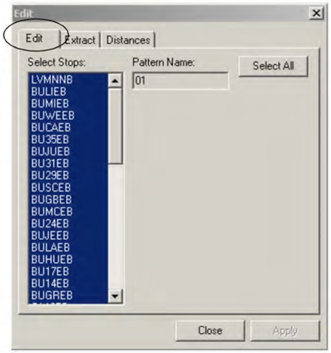 Edit Stop Pattern Tab